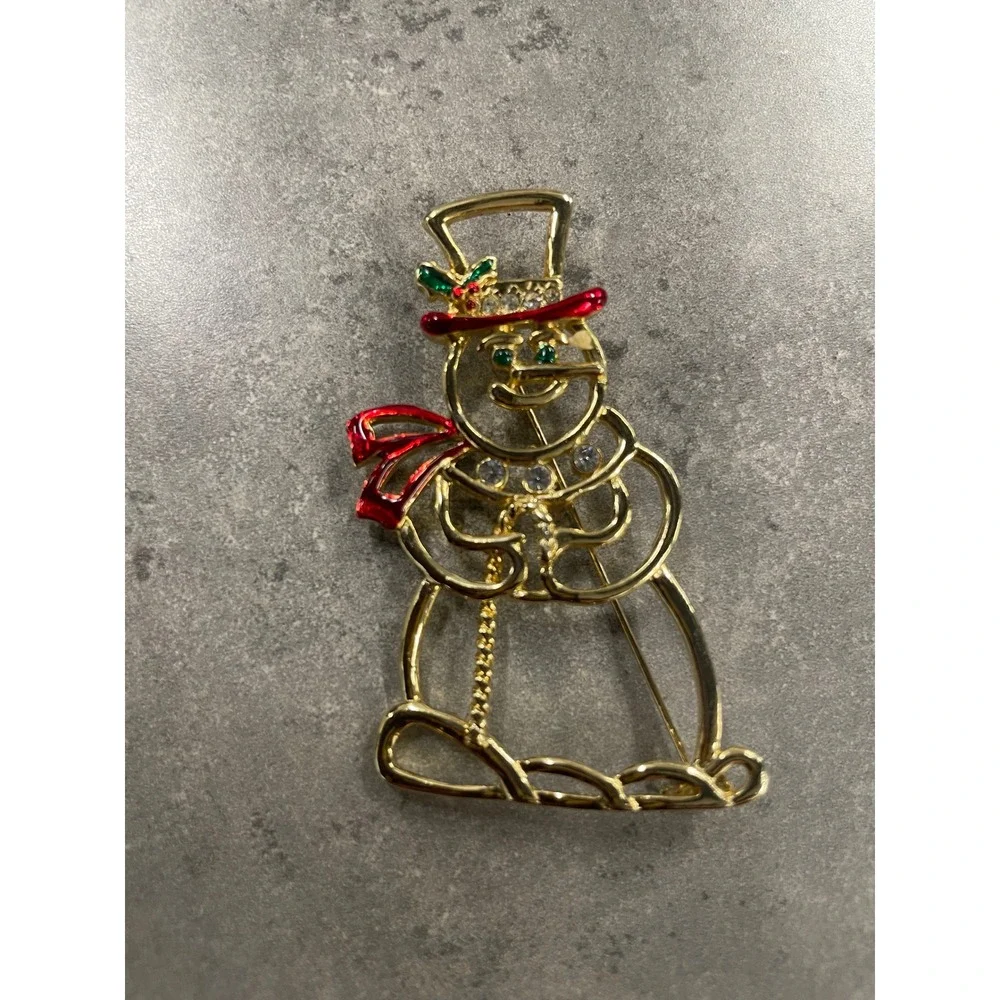 Vintage Christmas Brooch Lot 5pc Santa Snowman Poinsettia Christmas‎ Tree Pins